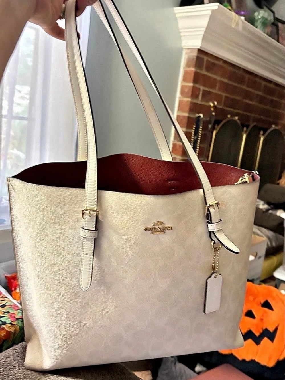 Coach Mollie Tote Bag in Signature Canvas in chalk white